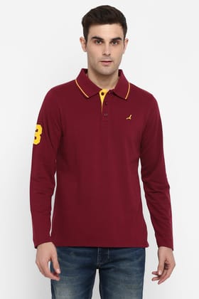Men's Polo Collar Full Sleeves T-Shirt - Maroon-4XL / Yellow