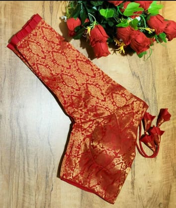 KHATAN BANARSI Long Sleeves Blouse-Red