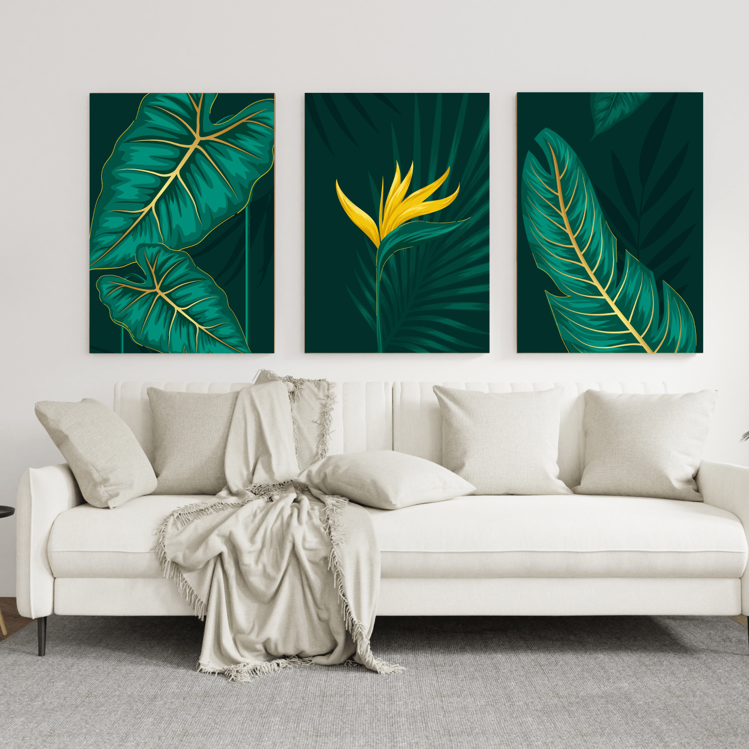 Green Leaf Wood Print Wall Art Set of 3-9 X 12 Inches Each / Pinewood Thickness: 6mm