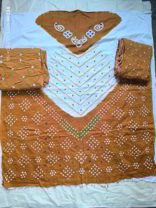 Yellow Cotton Bandhej 3 Piece Unstitched Salwar Suit Piece
