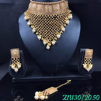 ZEVAR I Gold-Toned & Stone Studded Choker Necklace Set