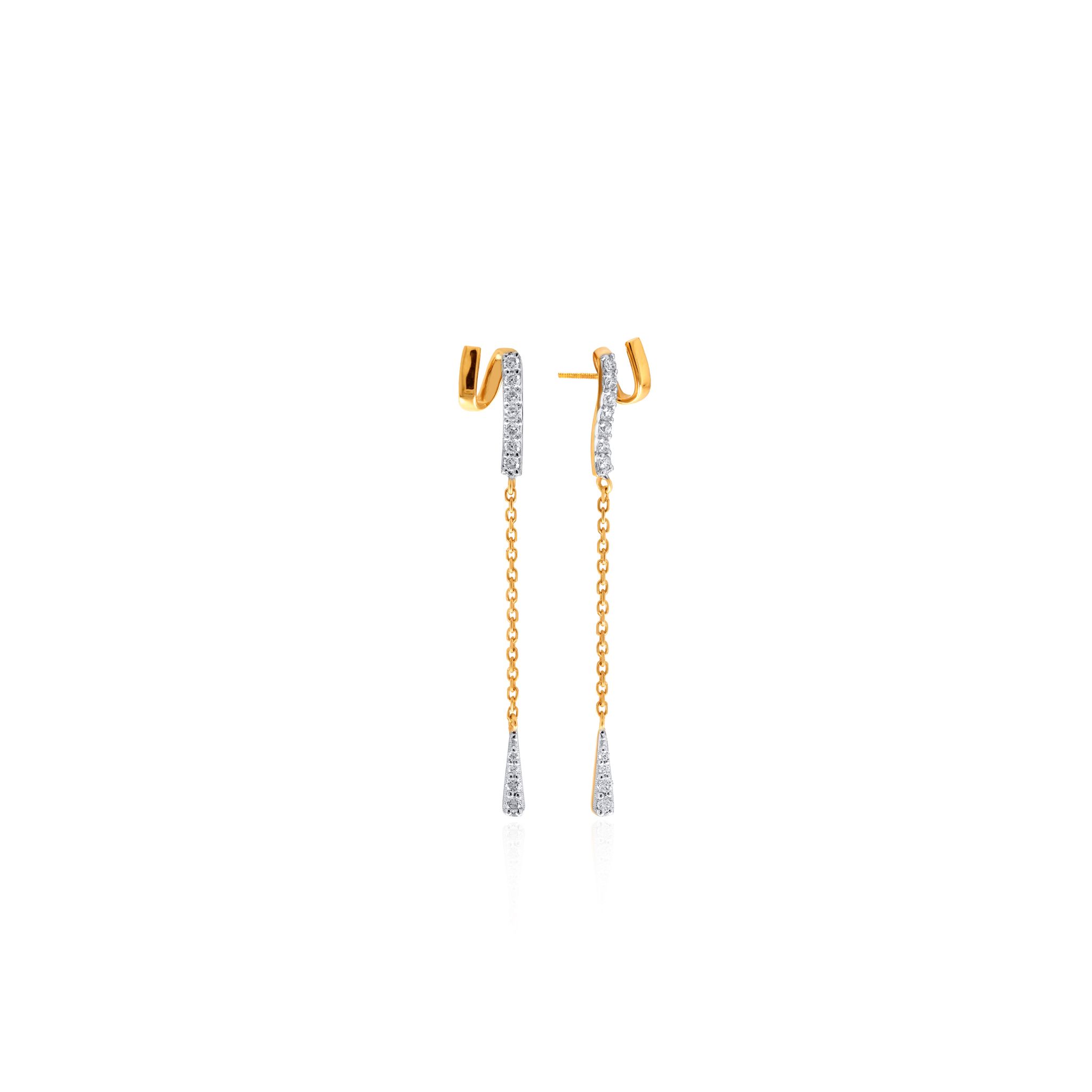 Senco Gold Slender Ribbon Diamond Earrings (1.4 gram / 0.22 Ct / GH-VS / 14K Yellow Gold)