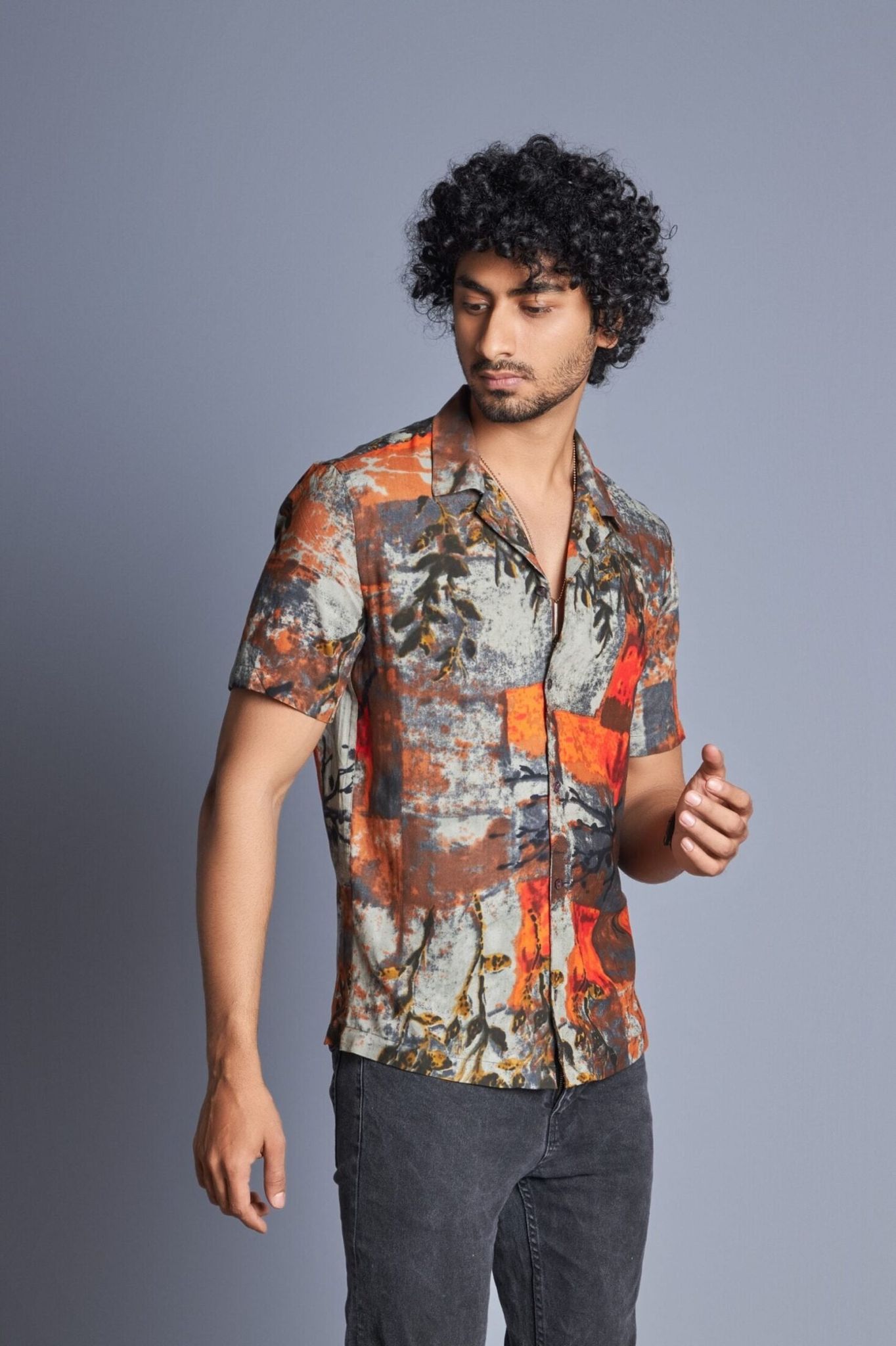 Art- Cuban Collar Shirt for Men-XL