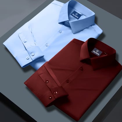 Combo of 2 Formal shirts Sky Blue & Maroon Colour-S