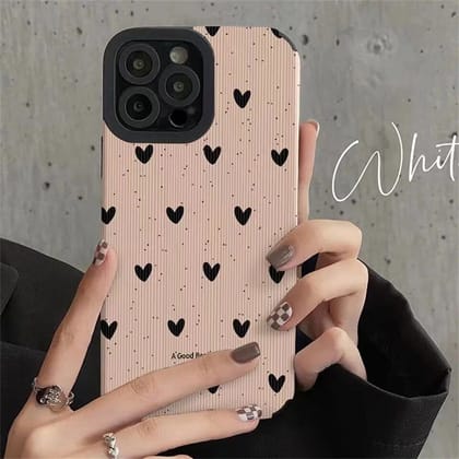 Pink Black Hearts iPhone Soft Black Textured Silicone Case-iPhone XS Max