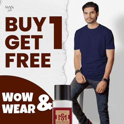Man-Solid Navy Blue T-Shirt with Ozone 50ml EDP – Bold Style & Spicy Citrus Elegance-M