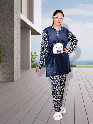 Imported Winter Nightsuite Heavy Stuff Dress for Girls(Navy)-L
