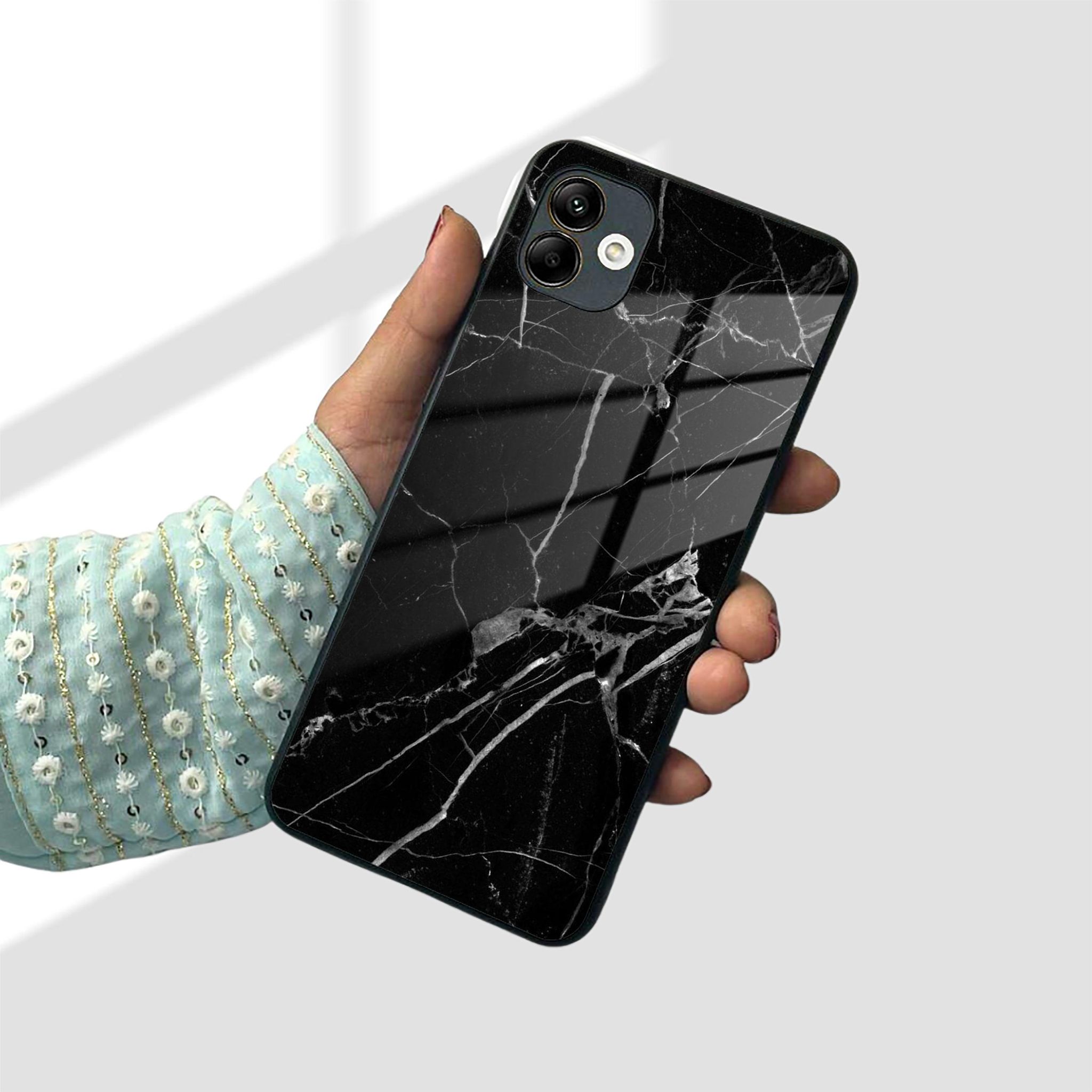 Black Marble Patter Glass Case Cover for Samsung-Samsung Galaxy A04
