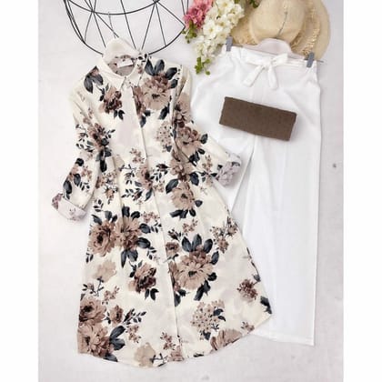 Floral Print White Kurti Set with Palazzo - Exclusively by GlamaStitch-M