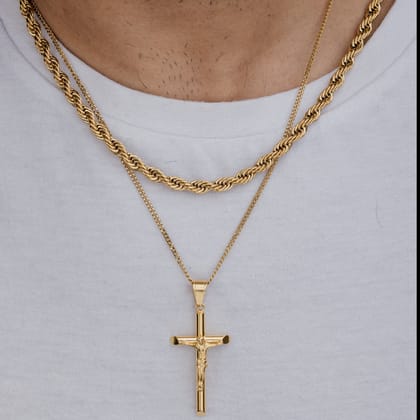 CRUCIFIX (GOLD) Pendant+ Chain