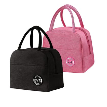 Lunch Bags Insulated For Office | Portable And Reusable (Pink + Black), 1 liter