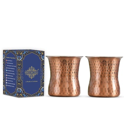 Indian Art Villa, Pure Steel Copper Antique Finish Hammered Curved Design Tumbler- Perfect for Daily use and Festive Occasions-2