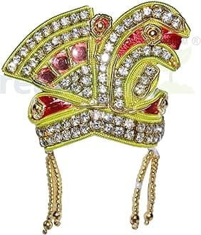 REAL SEED Heavy Zardoshi Work Silk Adjustable Lord Krishna, Shri Ram Sita Mukut Decorative Crown for 4 to 5 Number Ladoo Gopal (Multicolor, 6.2 x 5.5 cm)