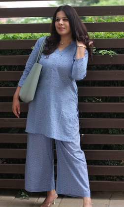 Cotton Dobby Blue Coord Set-S