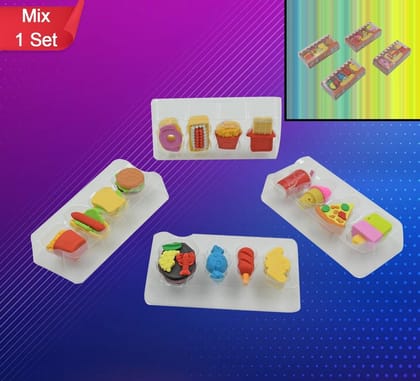 Multicolored Erasers: Includes Coke, French Fries, Burger, and Ice Cream Erasers for Kids - Ideal for School Students - Perfect for Birthday Return Gifts or Party Gifts (Mix Design, 2 Sets)