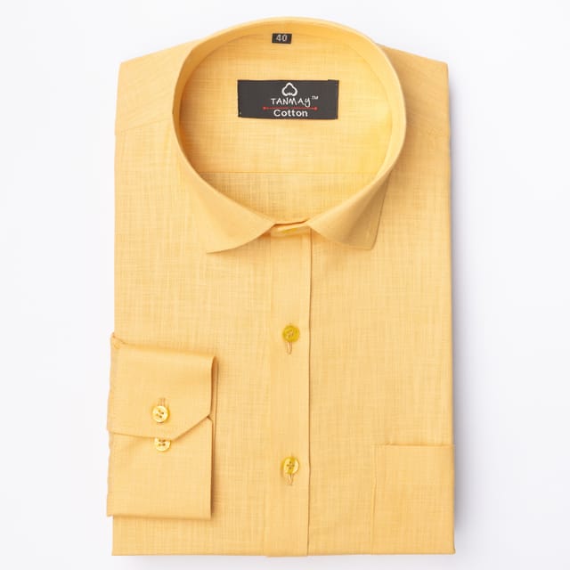 GOLDEN COLOR LINEN COTTON SHIRT FOR MEN-M (38 Inch) (98 CM) / Full