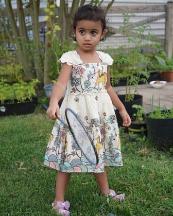 Luxury Khadi Cotton Heavy  Embroidery Work  Kids Frock-White / 0-3 Month