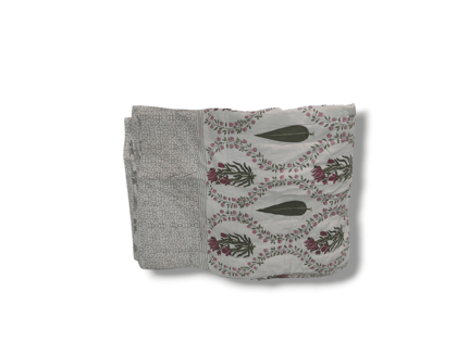 Leaf Block Print Malmal AC Quilt/Dohar Green-Double 85 x 95 inches