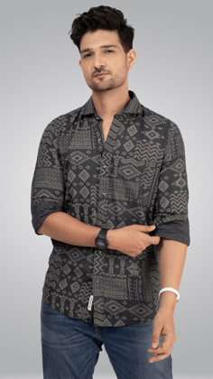 Multi print Green Shirt-S