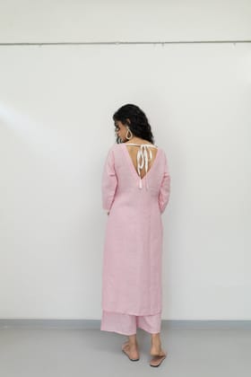 Bubblegum Linen Kurta and Pants Set-S