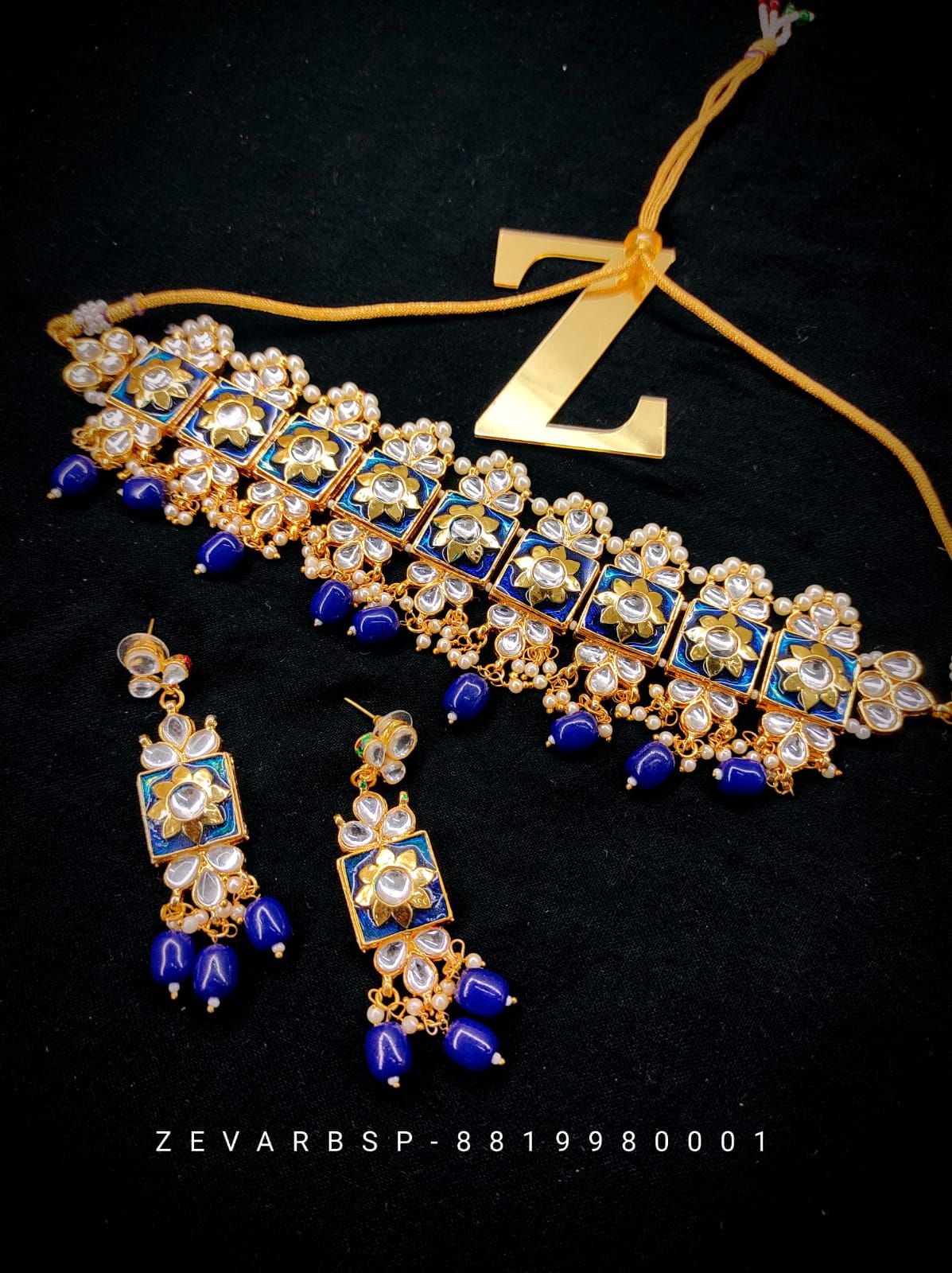 ZEVAR I High Quality Kundan Meenakari Choker Necklace With Earrings