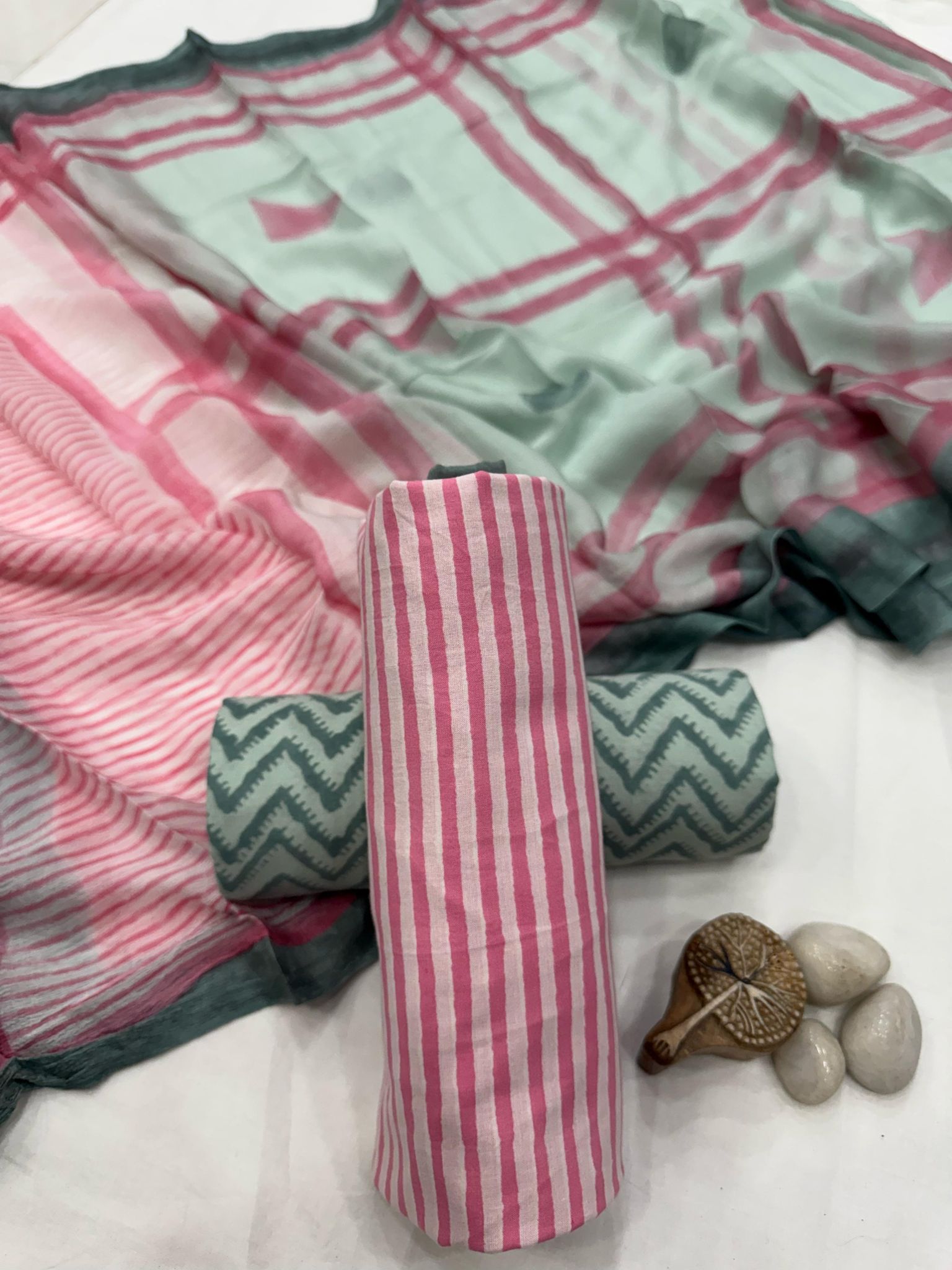 printed Cotton Suit With Chiffon Dupatta