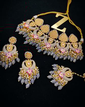 ZEVAR I Meenakari Choker Necklace With Earrings And Maangtika