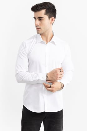"Essential Elegance: White Popcorn Half Sleeve Shirt"  You-S