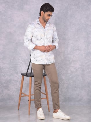 Peach Floral Print Shirt-L / Peach
