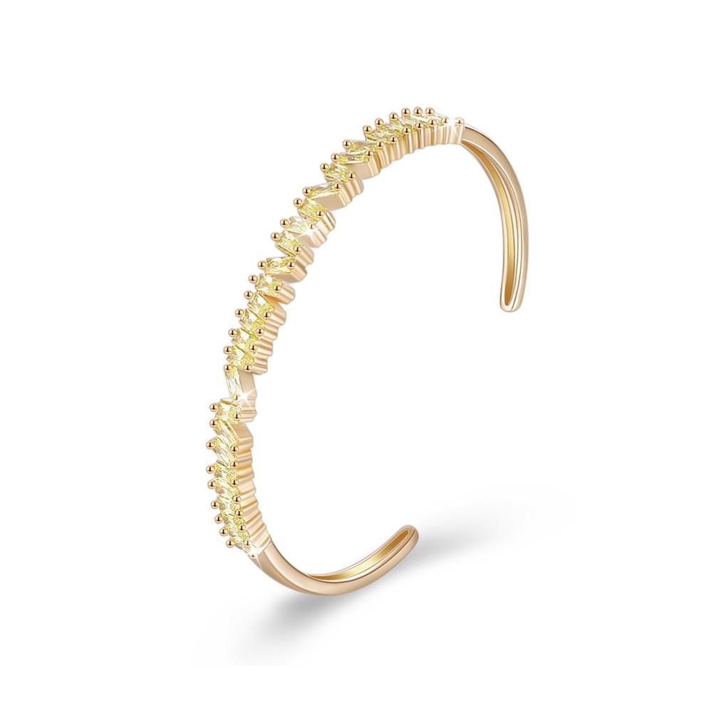 Assymetrical Emerald Cut Swarovski Bangle in 14K Gold - Yellow