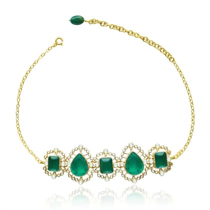 Silver Green Stone Choker-Gold / Choker