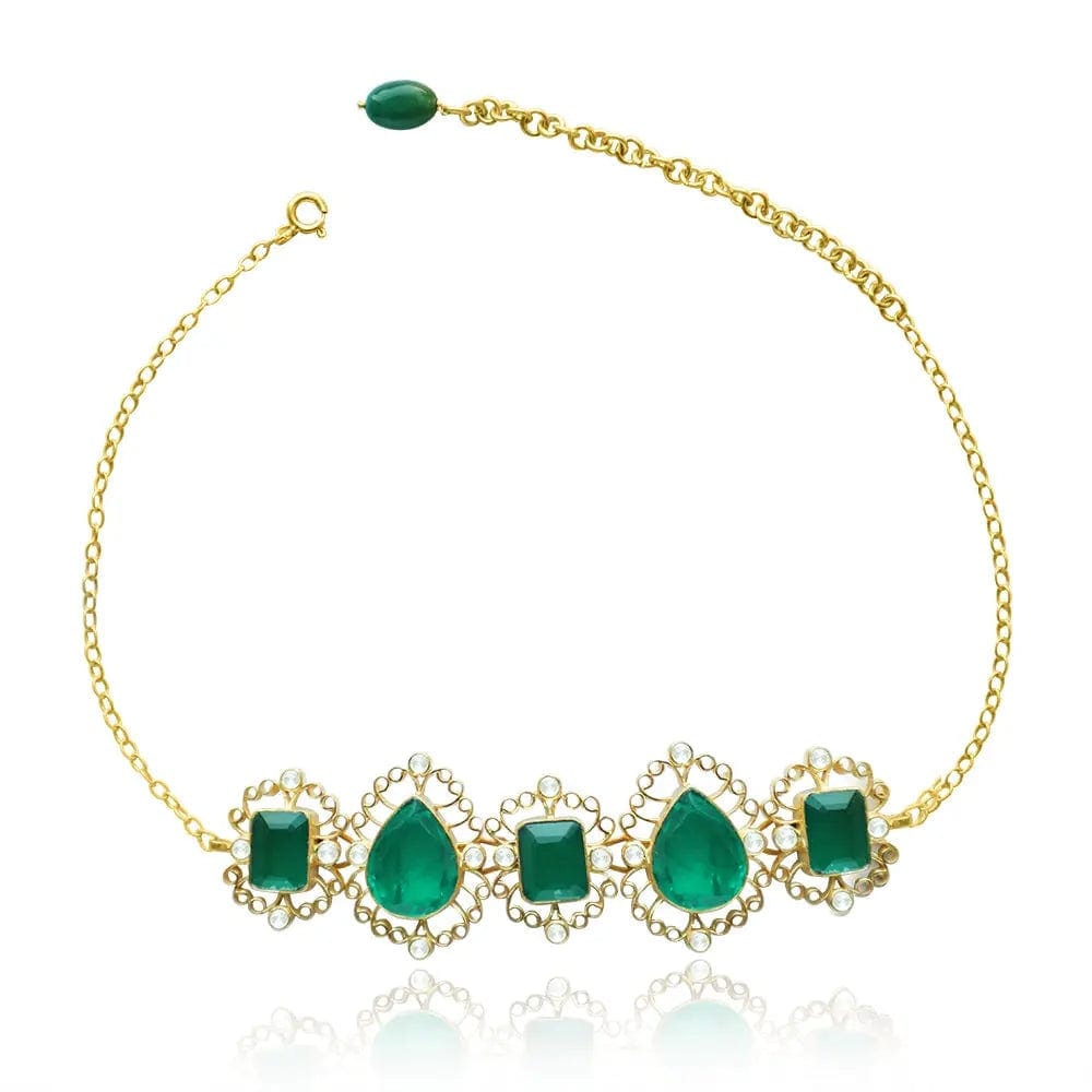 Silver Green Stone Choker-Gold / Choker