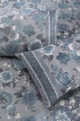 Rose Floral Escape Cotton Bedsheet-Double - 100 X 108 in / Blue Turquoise / Turquoise