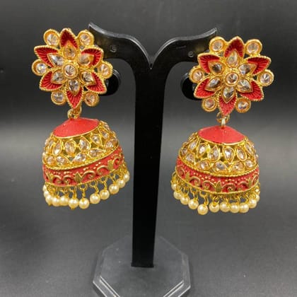 ZEVAR I Red Kundan Jhumka Earrings