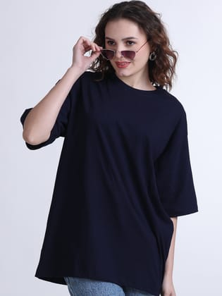 Oversized Solid T-Shirt NAVY-XS