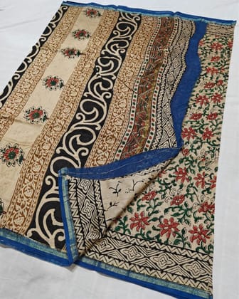 Whispering Petals Kalamkari Chanderi Silk Fair Beige Saree