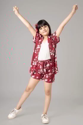 Limerence Floral 3 Piece Co-ord Set For Girls-5 Year / Maroon / KSG01-DPMC003-1-NILL-NILL-NILL-NILL-THR02-FS03-NILL-NILL-NILL-NILL-NILL||KBT08-DPMC003-0.75-NILL-NILL-EL03-7 INCH-THR02-NILL-NILL-N