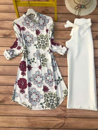 Trendy and Modern Floral Printed Kurti with Palazzo by GlamaStitch-M
