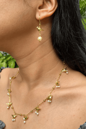 CHIRP BIRD GOLD NECKLACE WITH EARRINGS