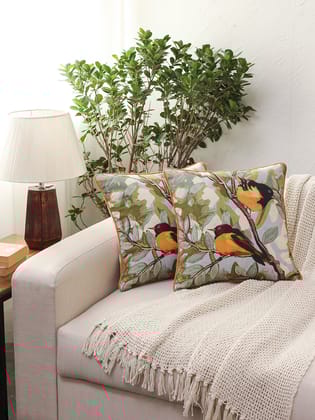 The Native Oriole - Set Of 2 Cushion Covers (Green) - Medium-40X40cm / Green / 100% Cotton