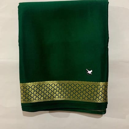 Graceful Green Plain Mysore Silk Saree with Exclusive Zari Border-Green / Silk / Crepe