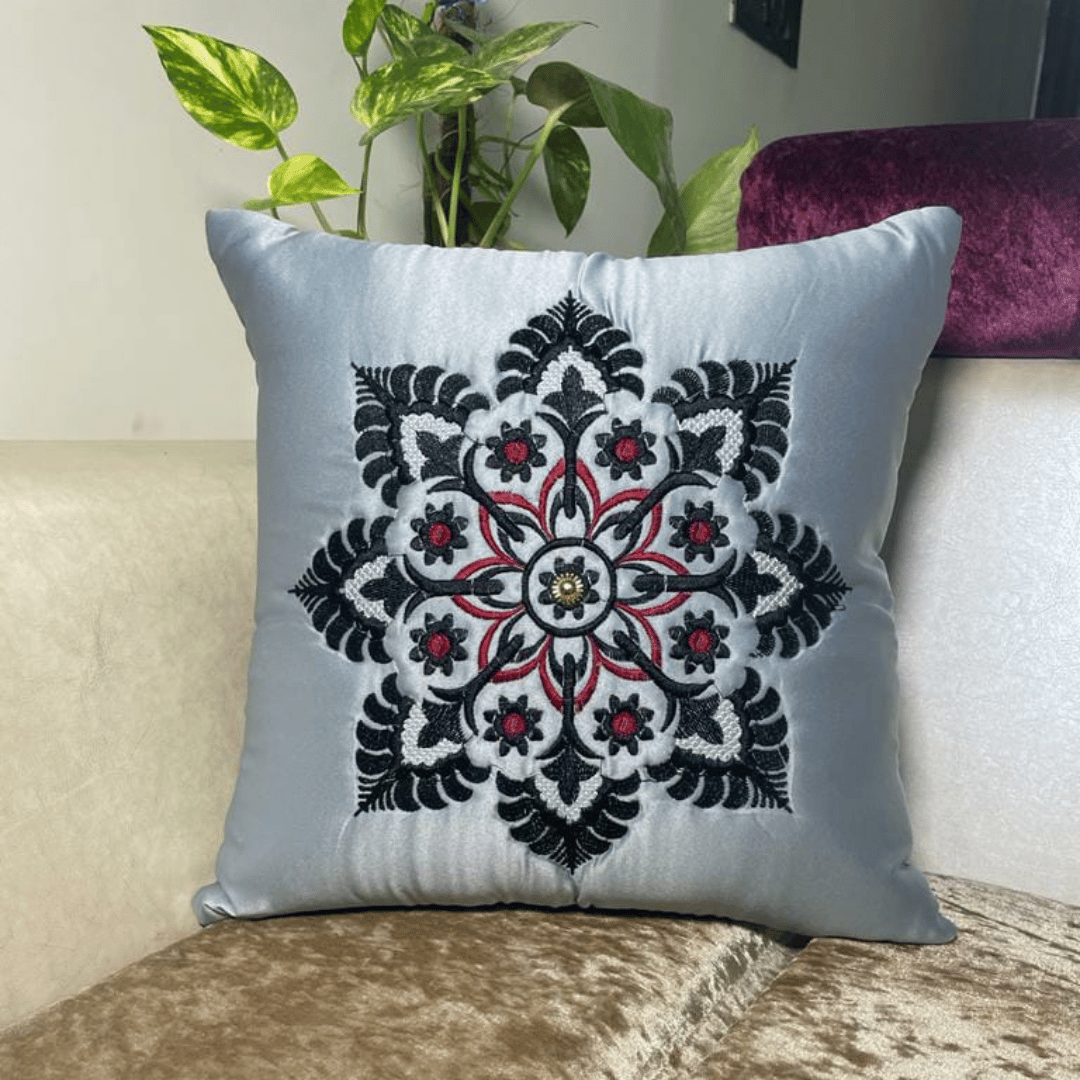 Floral Embroidery Cushion Cover set of 5-Grey