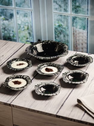 Black & Silver Glass Pudding Set (Pack Of 7)