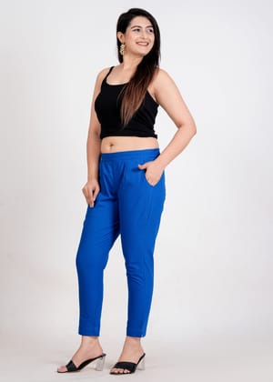 Women's Royal Blue Cotton Trouser Pant - Regular Fit for Office, School, and Casual Wear-S / Royal Blue / 100% Cotton