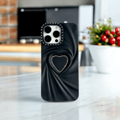 Luxury Swirl Heart Bling Case – Black-iPhone 16