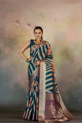 Cherry Blossom Tree Print Jacquard Saree