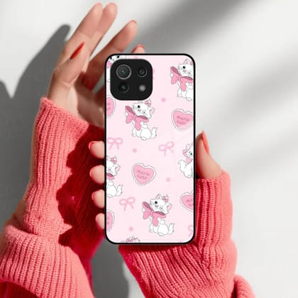 Cute Kitty Bliss Glass Case Cover For Redmi/Xiaomi-Mi 11 Lite / Xiaomi 11 Lite NE 5G
