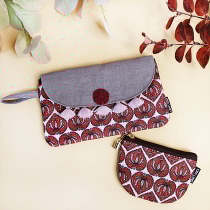 Tassel Wallet/Coin Pouch Combo-Red Lotus Madhubani