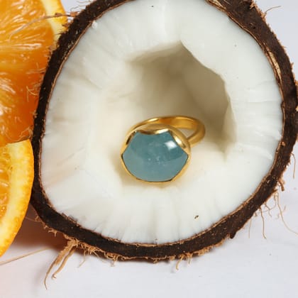 Chonky Aquamarine Gold Plated Silver 925 Ring