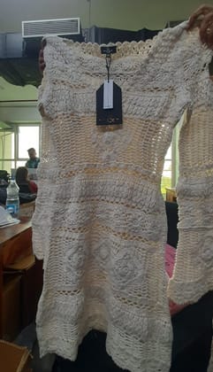 Off White Crochet Mini Dress-XS / Off White